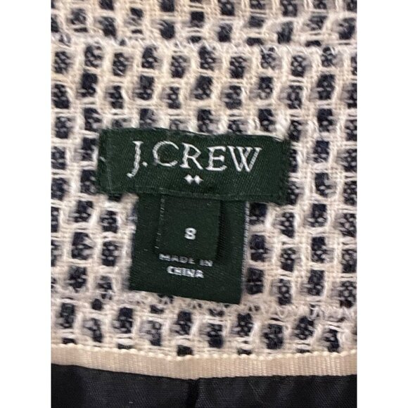 J-Crew Blazer Womens neutral tweed fringed size M patch pocket office jacket - Picture 5 of 7
